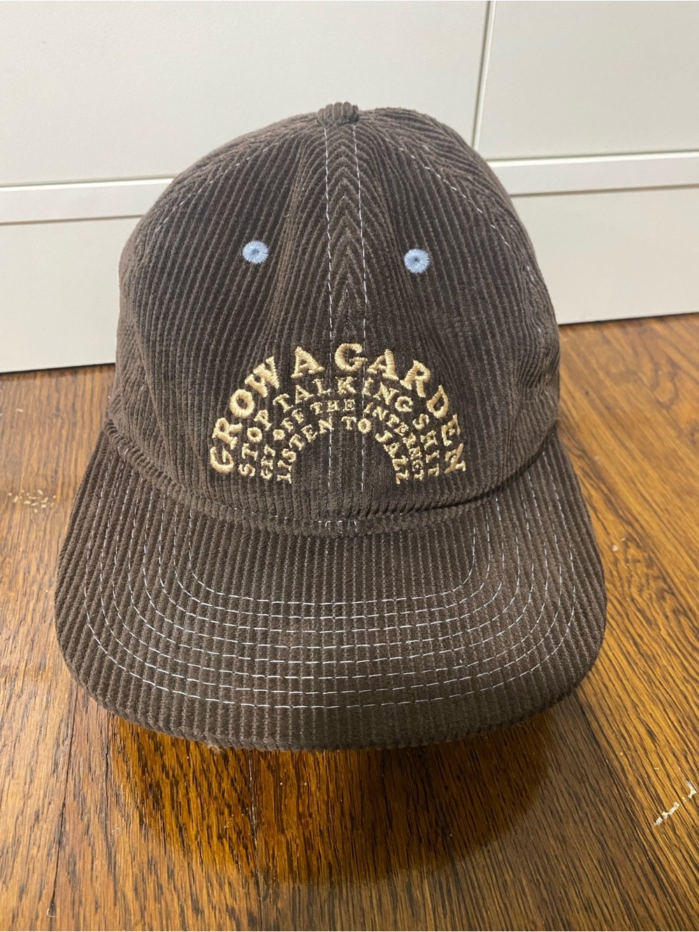 Grow A Garden Embroidered Corduroy Cap - Brown